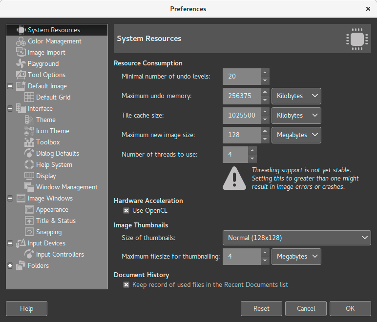 Setting amount of threads in GIMP 2.9.6